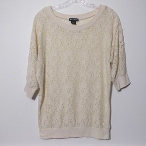 Miss Chevious Lace Cream Short Sleeve Top